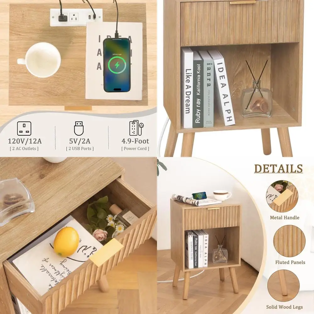 Rustic Walnut Charging Nightstand with Fluted Drawers for Bedroom, Living Room, or Office
Rustic Walnut Charging Nightstand with Fluted Drawers for Bedroom, Living Room, or Office