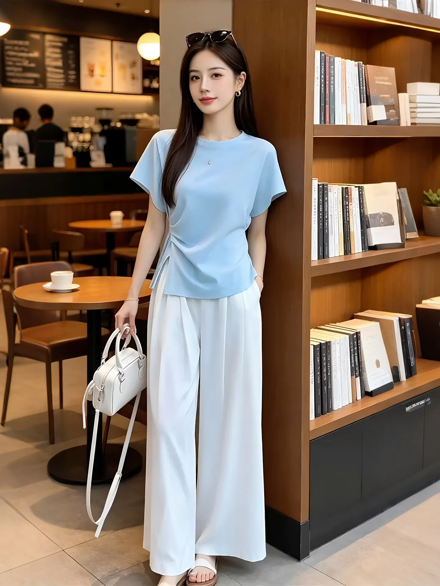 Light Blue Feeling Women's Two-Piece Set High Waist Wide Leg Pants Draping Effect Age Reduction Whole Set Casual Style
Light Blue Feeling Women's Two-Piece Set High Waist Wide Leg Pants Draping Effect Age Reduction Whole Set Casual Style