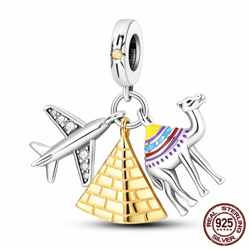 This S925 sterling silver pyramid, airplane, and camel charm paired with an original bracelet is a DIY jewelry gift perfect for
This S925 sterling silver pyramid, airplane, and camel charm paired with an original bracelet is a DIY jewelry gift perfect for