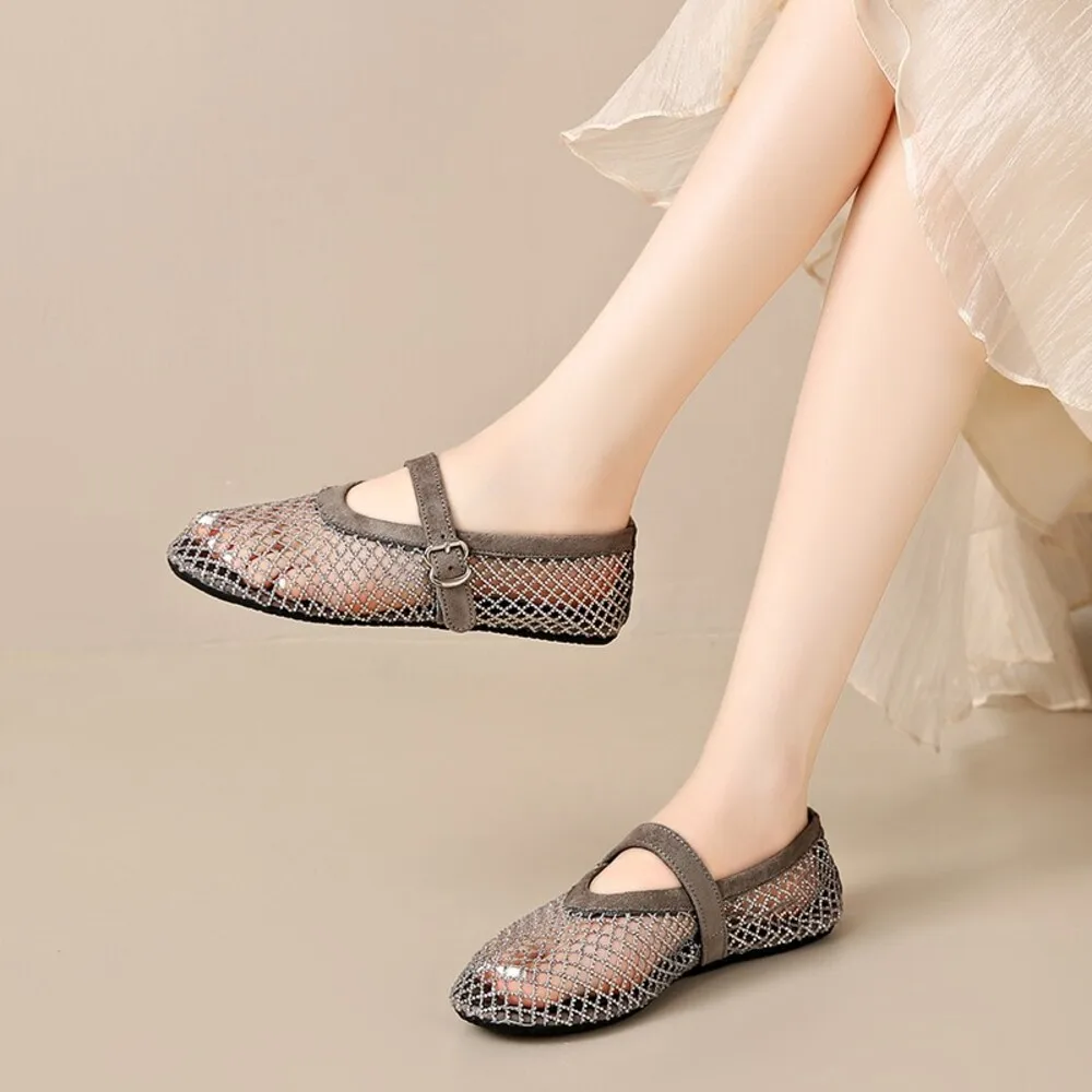 Women's Rhinestone Mesh Mary Jane Flats, Adjustable Buckle Breathable Sandals, Square Toe Footwear for Summer Casual Wear
Women's Rhinestone Mesh Mary Jane Flats, Adjustable Buckle Breathable Sandals, Square Toe Footwear for Summer Casual Wear