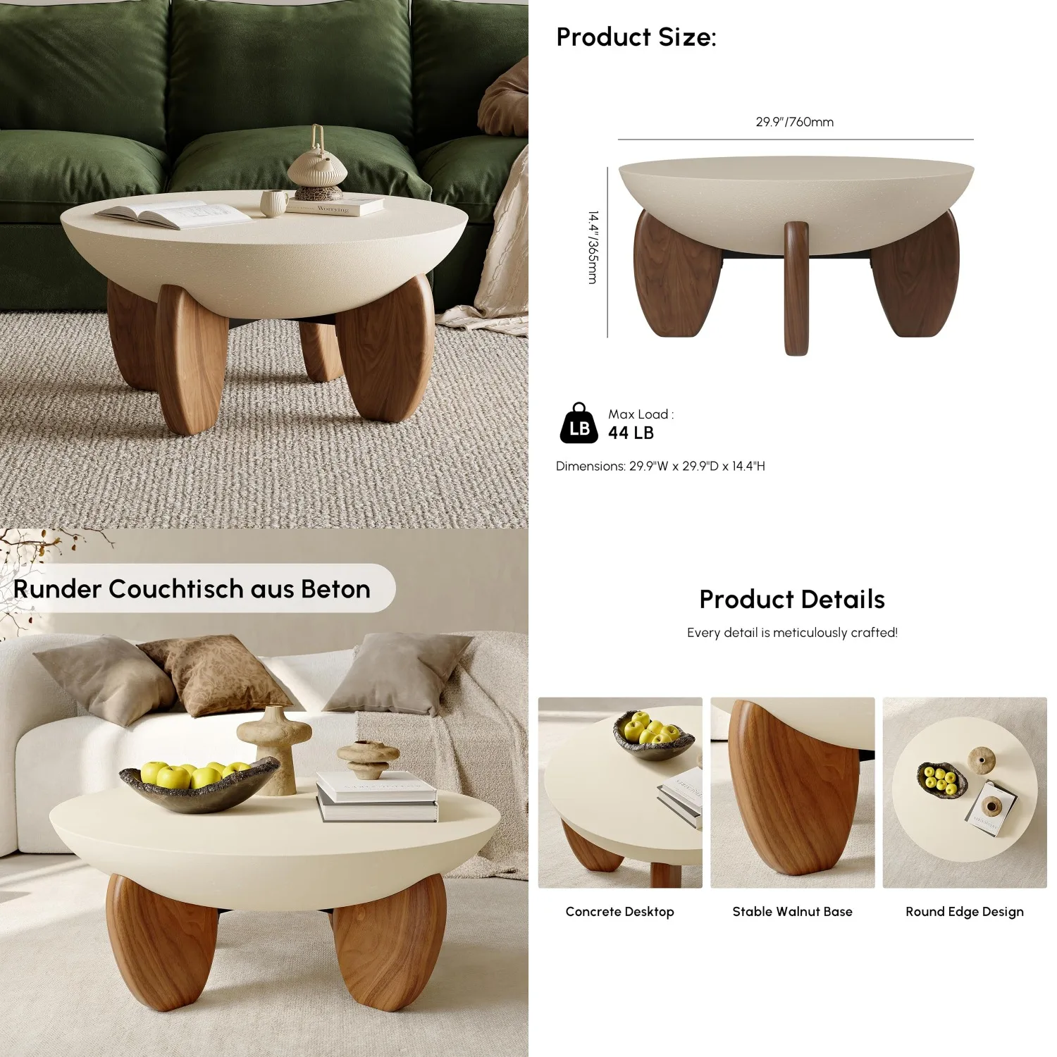 Round Concrete Coffee Table with Premium Walnut Ash Wood Legs, Modern Minimalist Cement Finish Center Table for, Customized
Round Concrete Coffee Table with Premium Walnut Ash Wood Legs, Modern Minimalist Cement Finish Center Table for, Customized