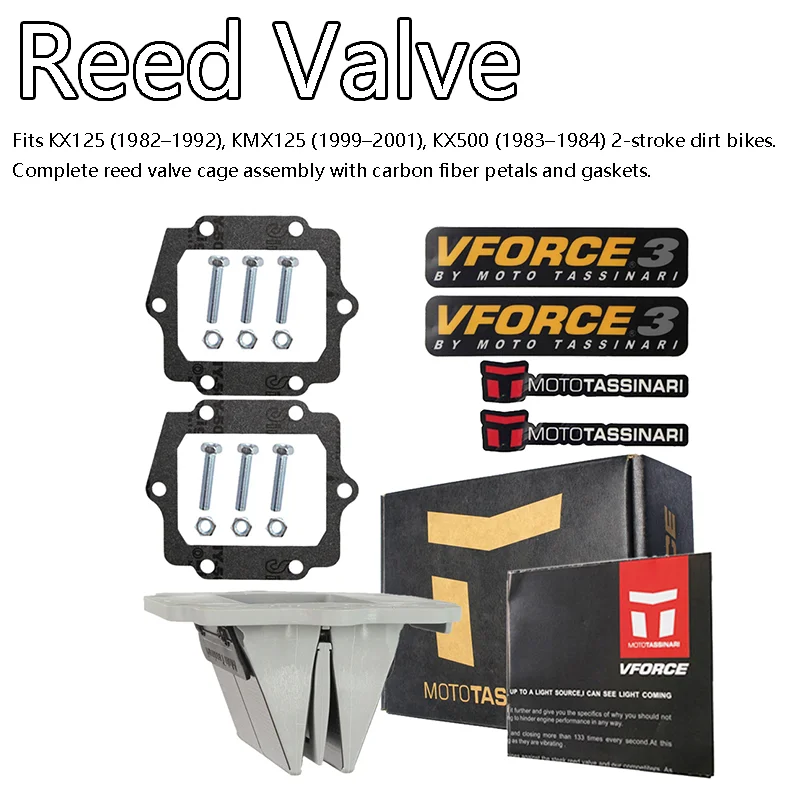 V-Force 3 Reed Valve System For KX125 1982-1992 KMX125 1999-2001 KX500 1983-1984 2 Stroke Dirt Bike Complete Kit
V-Force 3 Reed Valve System For KX125 1982-1992 KMX125 1999-2001 KX500 1983-1984 2 Stroke Dirt Bike Complete Kit
