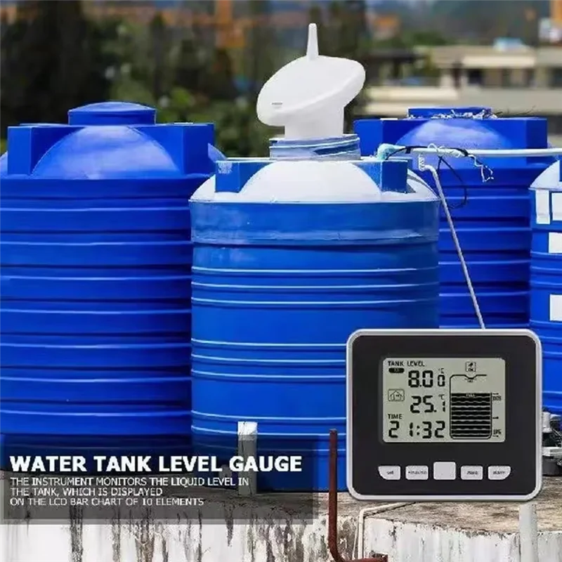 A20F-Wireless Water Level Indicator Gauge Water Tank Sensor Liquid Level Sensor Digital Thermometer Clock Water Level Meter 
A20F-Wireless Water Level Indicator Gauge Water Tank Sensor Liquid Level Sensor Digital Thermometer Clock Water Level Meter