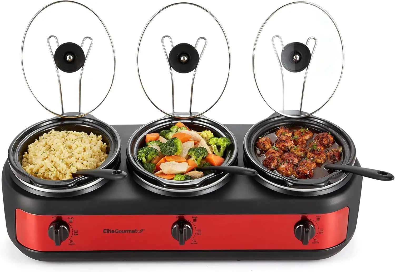 Triple Slow Cooker Buffet Server with Adjustable Temp, Dishwasher-Safe Oval Pots, 3 x 2.5 Qt, Red
Triple Slow Cooker Buffet Server with Adjustable Temp, Dishwasher-Safe Oval Pots, 3 x 2.5 Qt, Red