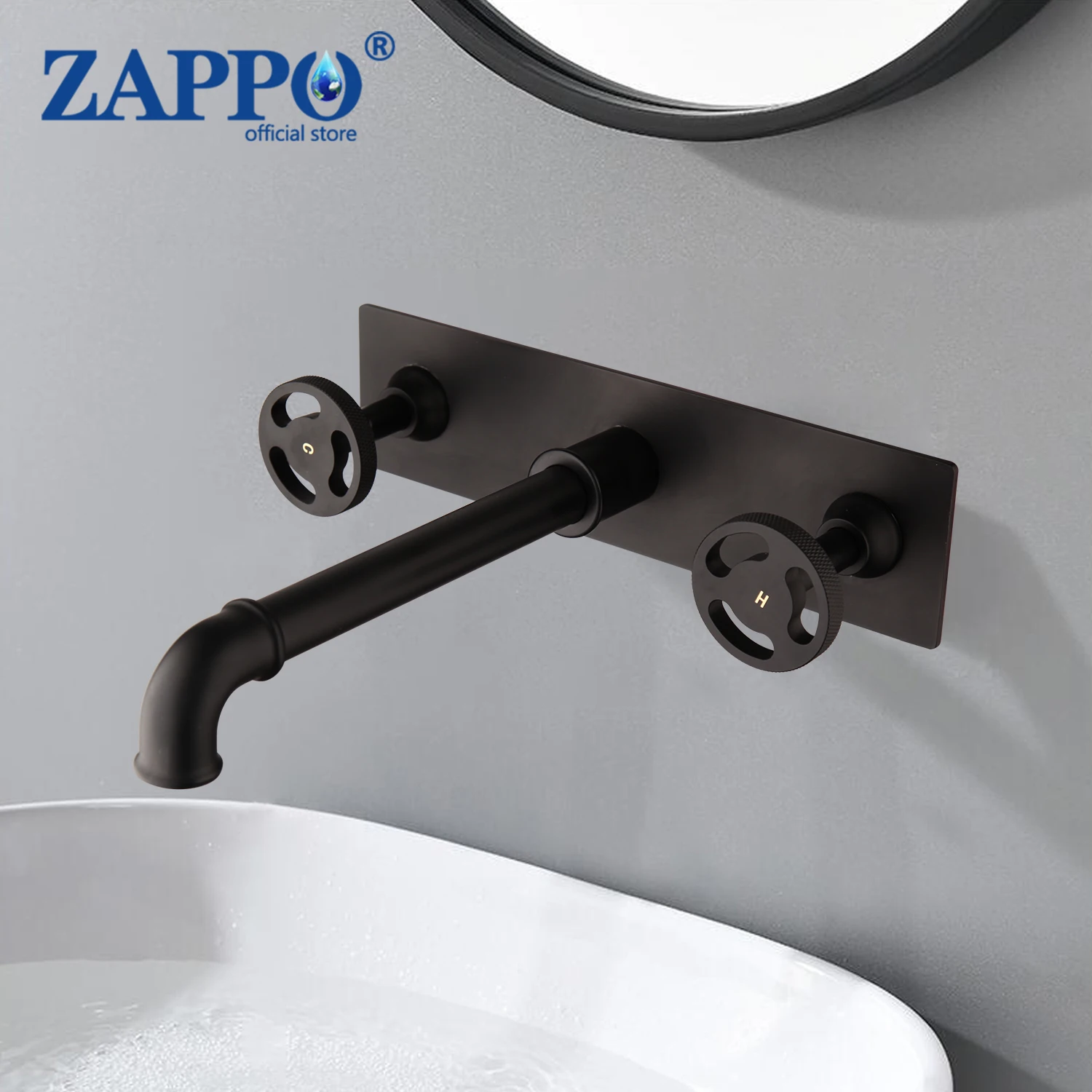 ZAPPO Bathroom Basin Faucets Wall Mounted Industrial Style Bathroom Sink Basin Faucets Tap Black 2 Handles Hot Cold Water Mixer
ZAPPO Bathroom Basin Faucets Wall Mounted Industrial Style Bathroom Sink Basin Faucets Tap Black 2 Handles Hot Cold Water Mixer