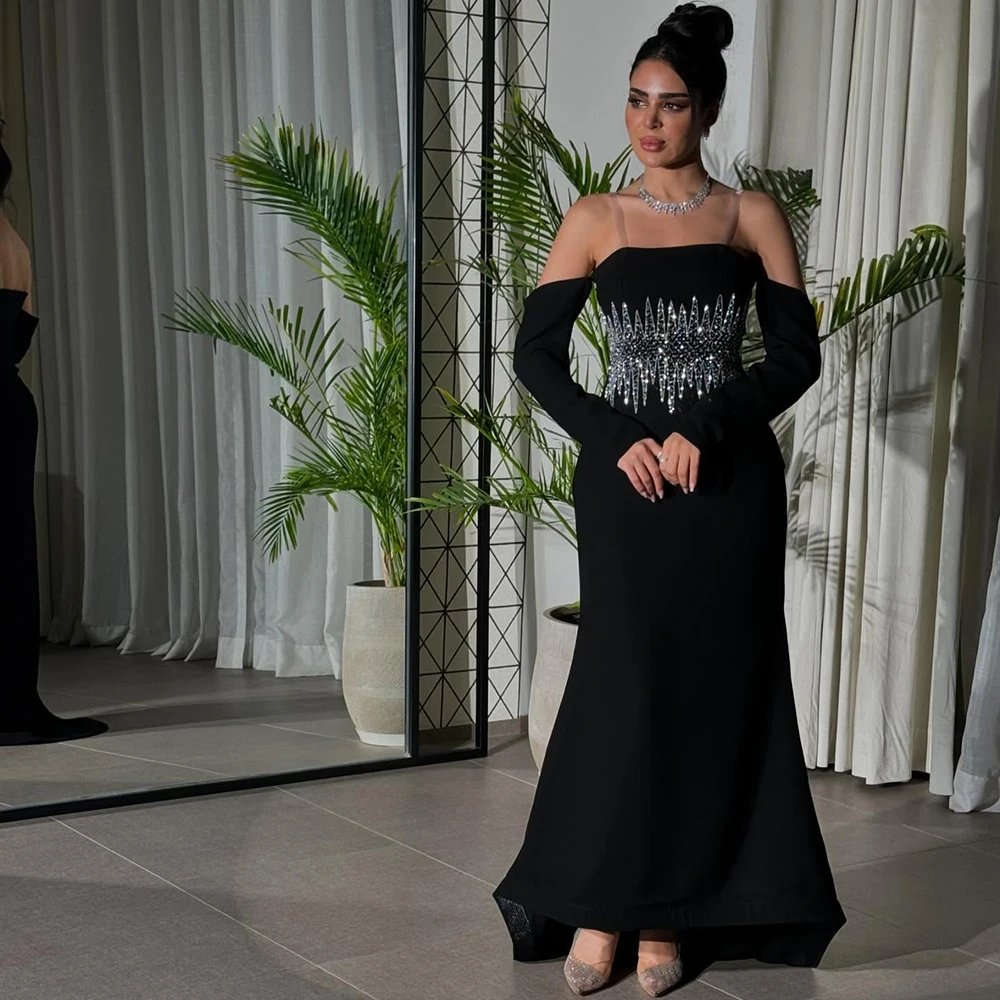 Customized Simple Black Strapless Jersey Evening Dress Sexy Backless With Sequined Party Dress Ankle Length Mermaid Prom Gown
Customized Simple Black Strapless Jersey Evening Dress Sexy Backless With Sequined Party Dress Ankle Length Mermaid Prom Gown