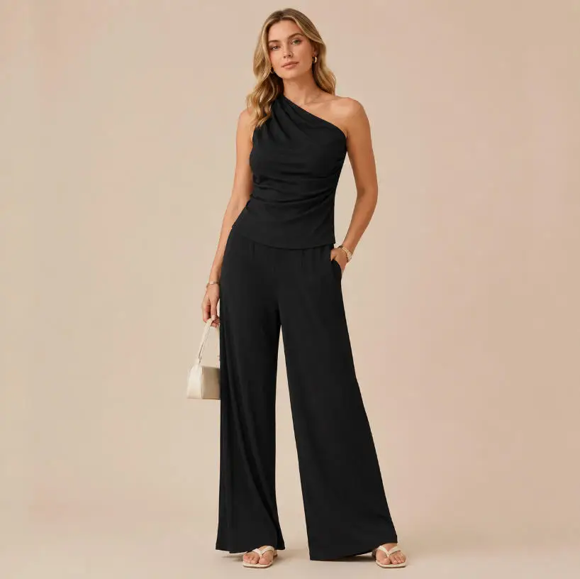 2025 Summer New Women's Asymmetric Collar Sleeveless Slim Fit, Unique and Elegant Design Top&Thread Wide Leg Pants Set
2025 Summer New Women's Asymmetric Collar Sleeveless Slim Fit, Unique and Elegant Design Top&Thread Wide Leg Pants Set