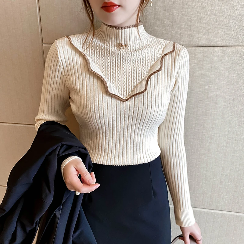 New Korean Version Of Fashion Shirt Casual The Ruffled Pullover Bottoming Sweater Slim Warmth Thick Knit Top Women's Clothing
New Korean Version Of Fashion Shirt Casual The Ruffled Pullover Bottoming Sweater Slim Warmth Thick Knit Top Women's Clothing