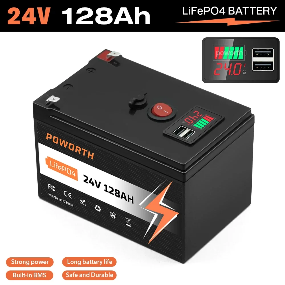 24V 128AH LiFePO4 Lithium Battery, Built in BMS, with 10 Years Lifespan, Perfect for Solar System, RV, Marine, Camping
24V 128AH LiFePO4 Lithium Battery, Built in BMS, with 10 Years Lifespan, Perfect for Solar System, RV, Marine, Camping