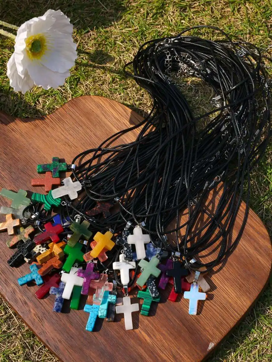 24pcs Natural Stone Cross Pendants With Black Cord Necklaces For DIY Jewelry Making
24pcs Natural Stone Cross Pendants With Black Cord Necklaces For DIY Jewelry Making