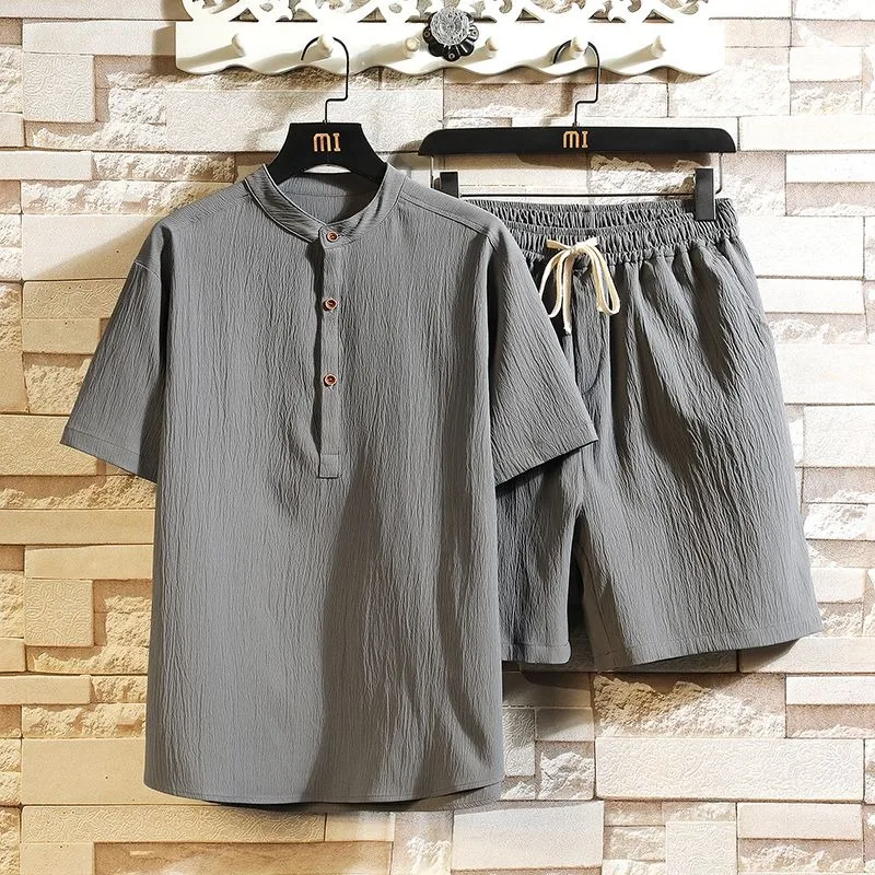 A Cotton Linen Quick-drying Casual Suit for Men's Summer Thin and Trendy Retro Linen Sportswear Short-sleeved Shirt Shorts Set
A Cotton Linen Quick-drying Casual Suit for Men's Summer Thin and Trendy Retro Linen Sportswear Short-sleeved Shirt Shorts Set