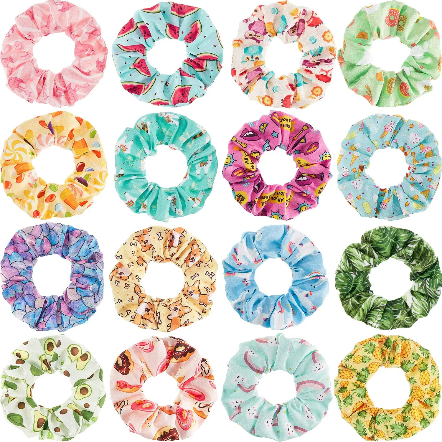 16 Cute Hair Scrunchies Colorful Unicorn Rainbow Mermaid Dog Print Ponytail Holders for Women Girls
16 Cute Hair Scrunchies Colorful Unicorn Rainbow Mermaid Dog Print Ponytail Holders for Women Girls