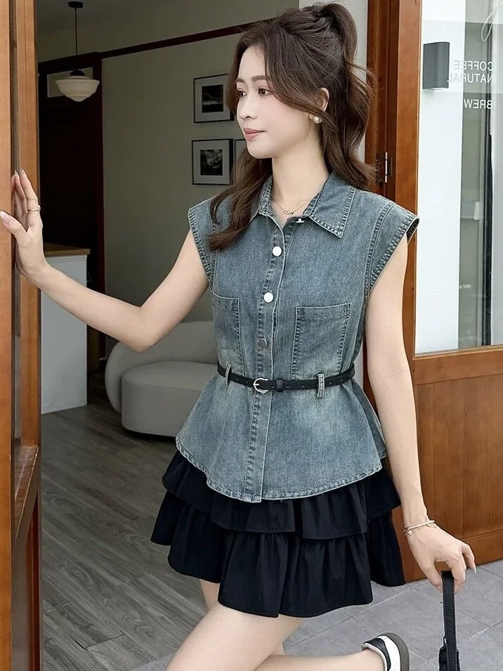 Slimming Denim Set Women's Summer High Waist Short Sleeve Collar Button Closure Two Piece Suit Fashionable plus Size
Slimming Denim Set Women's Summer High Waist Short Sleeve Collar Button Closure Two Piece Suit Fashionable plus Size