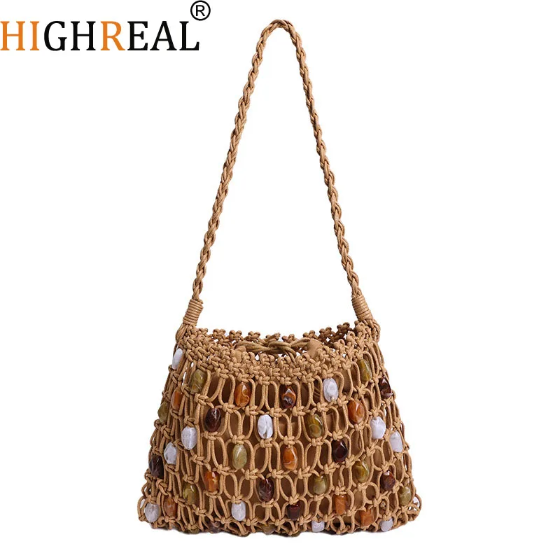 Hollow Beading Women Shoulder Bag Rope Knitting Handbags Bohemian Crochet Mesh Bags for Women Small Woven Beach Bag Flap Tote
Hollow Beading Women Shoulder Bag Rope Knitting Handbags Bohemian Crochet Mesh Bags for Women Small Woven Beach Bag Flap Tote