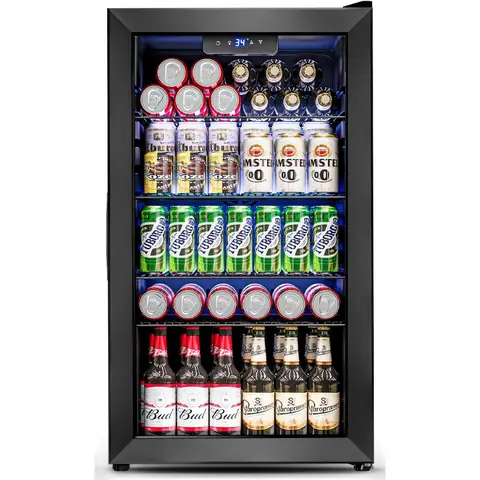 3.2 Cu.Ft Mini Fridge with Glass Door for Bedroom Office Bar Dorm 126 Can Beverage Refrigerator Cooler with 4 Adjustable Shelve