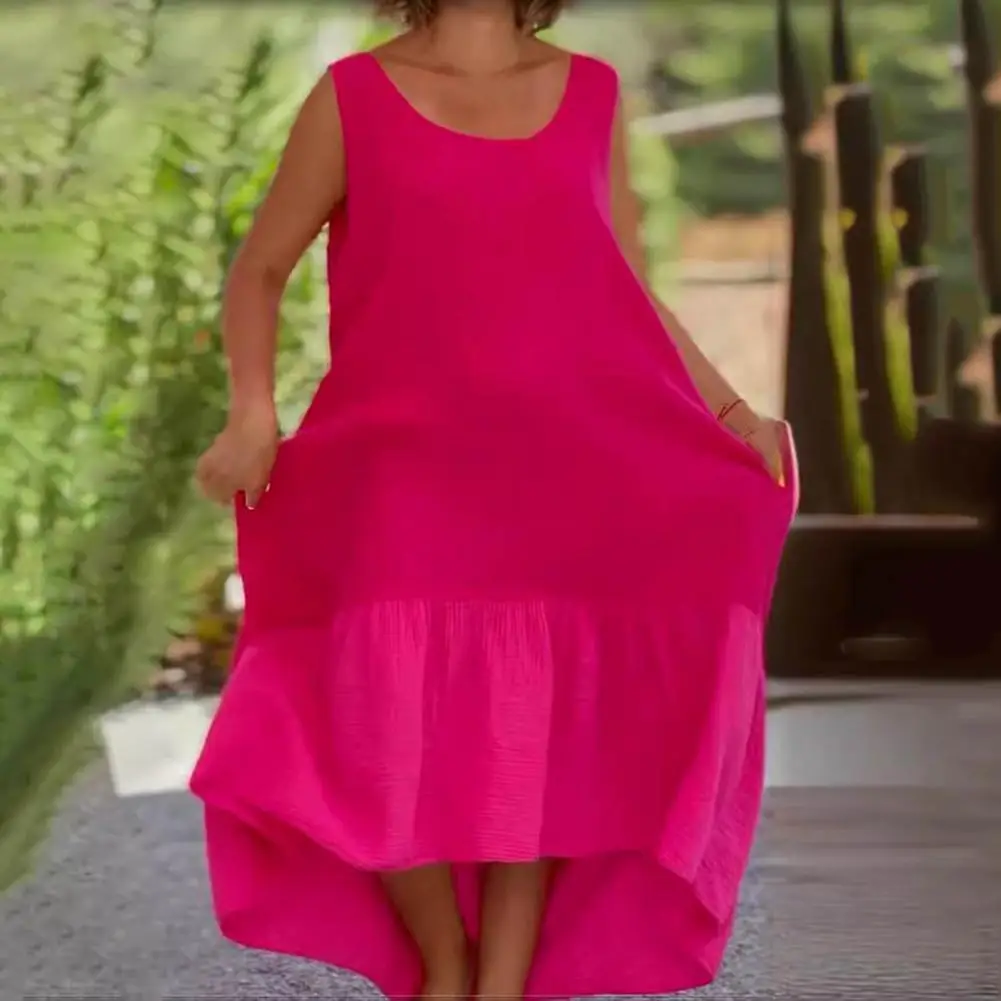 Women Dress Irregular Ruffle Hem Sleeveless Loose Summer Dress Pleated Patchwork Short Front And Long Back Casual Maxi Dress
Women Dress Irregular Ruffle Hem Sleeveless Loose Summer Dress Pleated Patchwork Short Front And Long Back Casual Maxi Dress