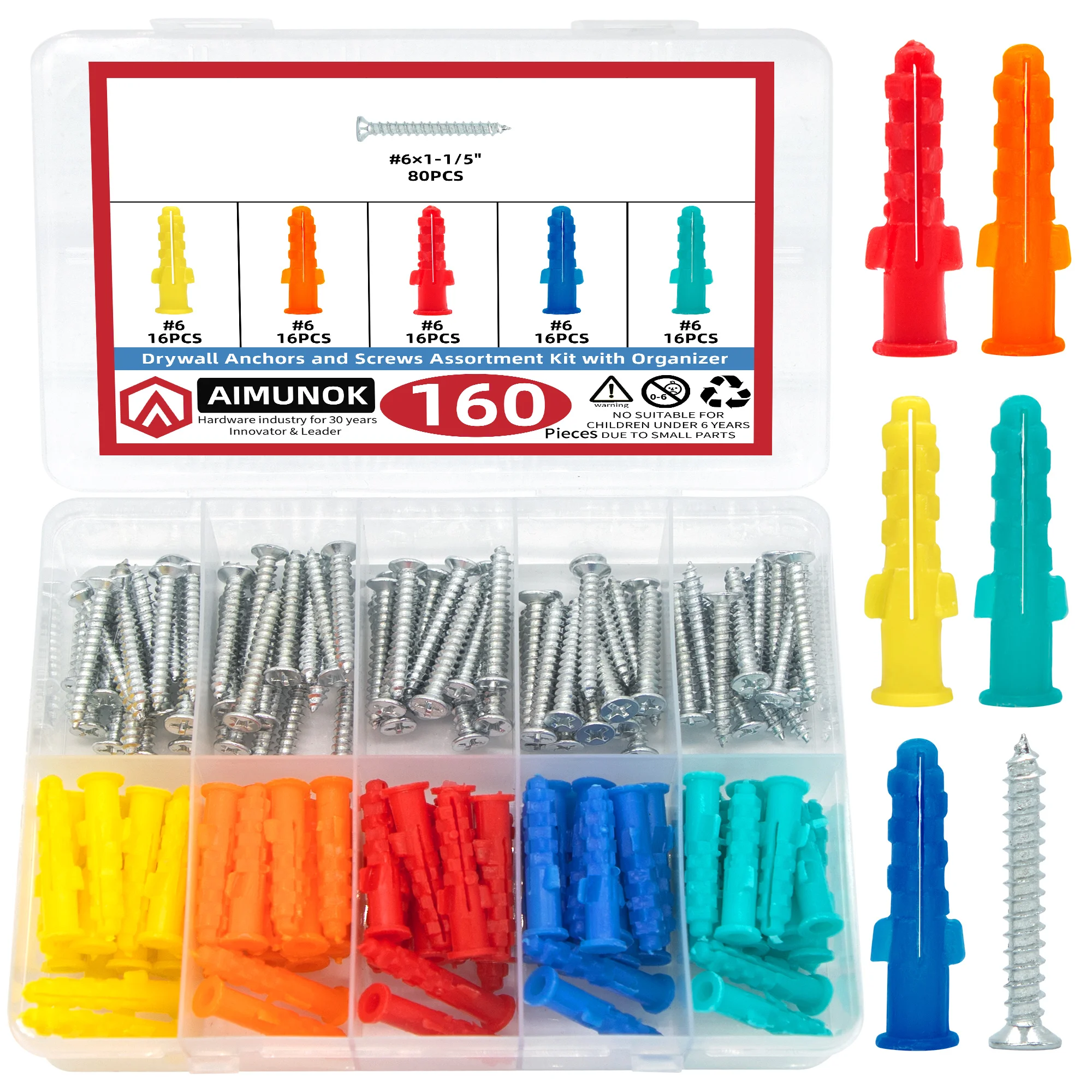 160PCS Color Drywall Anchors & CS Screws w/ Nylon, Multi-Col Trans Box, Easy Inst for Wall/DIY/Home, Var Walls (Gyps/Wood/Cem)
160PCS Color Drywall Anchors & CS Screws w/ Nylon, Multi-Col Trans Box, Easy Inst for Wall/DIY/Home, Var Walls (Gyps/Wood/Cem)