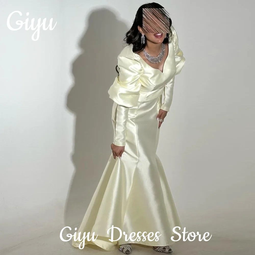 Giyu Elegant Beige Satin Evening Party Dresses Puff Long Sleeve Mermaid Saudi Arabic Prom Dresses Customized Evening Gown 2025
Giyu Elegant Beige Satin Evening Party Dresses Puff Long Sleeve Mermaid Saudi Arabic Prom Dresses Customized Evening Gown 2025