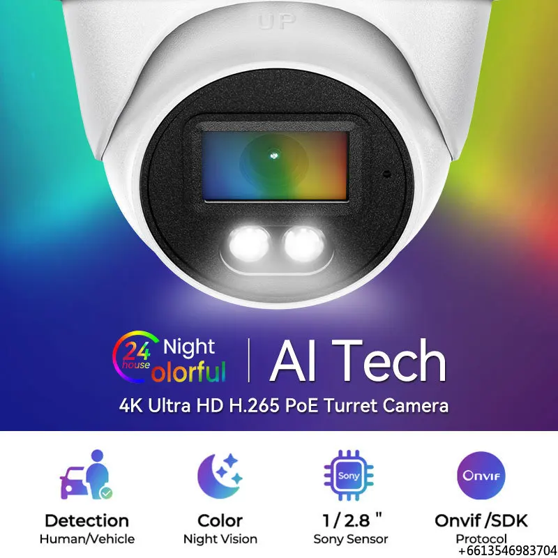 4K Ultra HD Outdoor Full Color Night Vision Cctv Security Turret Poe Camera Human&vehicle Detection 4K 8MP Eyeball PoE IP Camera
4K Ultra HD Outdoor Full Color Night Vision Cctv Security Turret Poe Camera Human&vehicle Detection 4K 8MP Eyeball PoE IP Camera