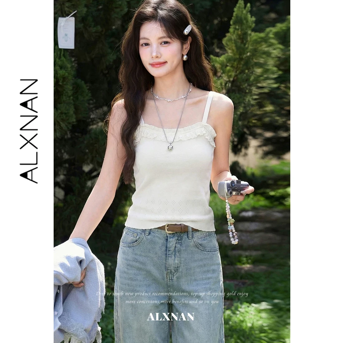 ALXNAN Off-white Camisole Double Ruffle Neck Hollow Jacquard Camisoles 2026 Summer Elegant Sweet Casual Sleeveless Tops L62857A
ALXNAN Off-white Camisole Double Ruffle Neck Hollow Jacquard Camisoles 2026 Summer Elegant Sweet Casual Sleeveless Tops L62857A