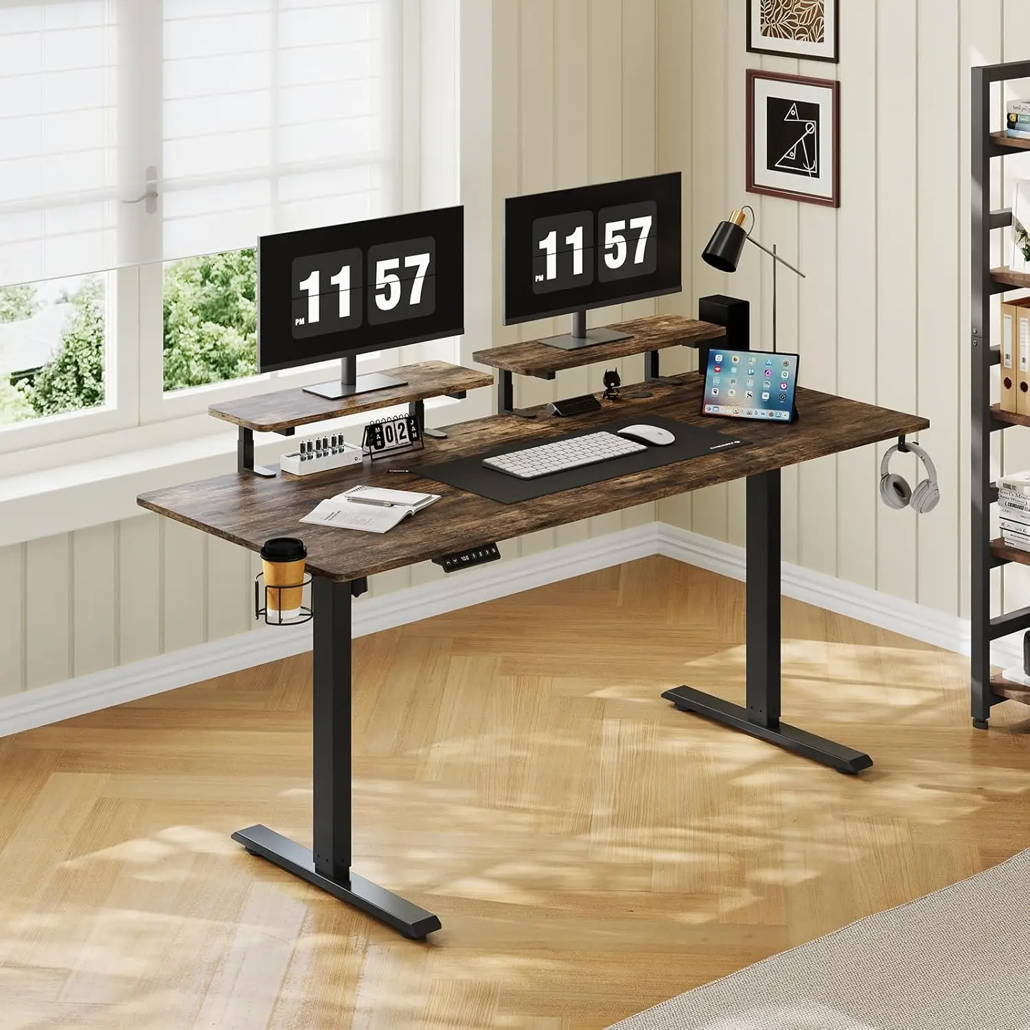 63 x 24 Inches Electric Standing Desk with 2 Monitor Shelves, Adjustable Computer Desk from 28-46'', Sit to Stand, Customized
63 x 24 Inches Electric Standing Desk with 2 Monitor Shelves, Adjustable Computer Desk from 28-46'', Sit to Stand, Customized
