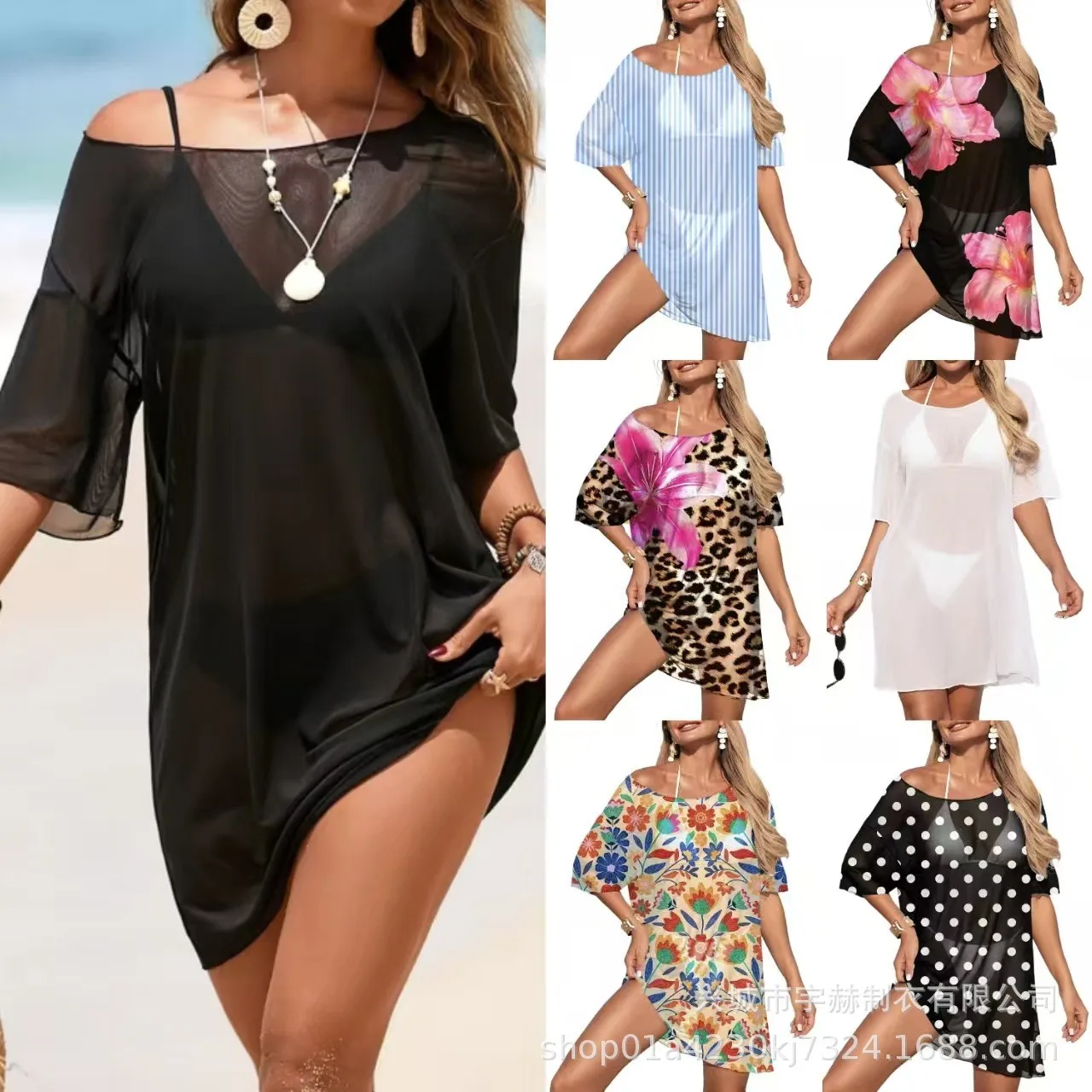 Swimwear Woman 2026 Off Shoulder Sheer Mini Dress Beach Floral Print Blue Striped Swim Women's
Swimwear Woman 2026 Off Shoulder Sheer Mini Dress Beach Floral Print Blue Striped Swim Women's