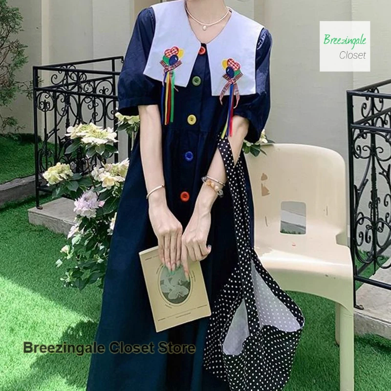 French fashion design sense navy doll collar plus size dress female summer new cute temperament loose college wind doll skirt. 
French fashion design sense navy doll collar plus size dress female summer new cute temperament loose college wind doll skirt.