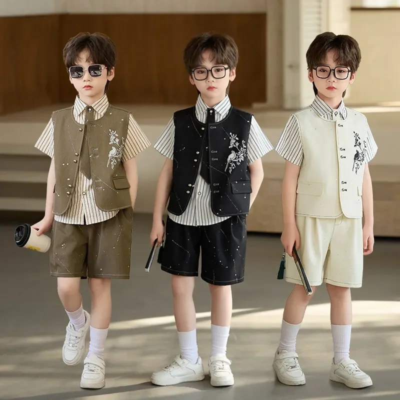 3 PCS set Summer Boy Retro Stripes TShirt+Shorts+Vest Kid Children baby Gentleman Handsome Streetwear Party Wedding Clothes
3 PCS set Summer Boy Retro Stripes TShirt+Shorts+Vest Kid Children baby Gentleman Handsome Streetwear Party Wedding Clothes