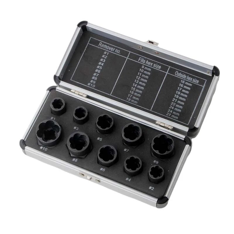 10-Piece aluminum box set, damaged nut bolt remover sleeve
10-Piece aluminum box set, damaged nut bolt remover sleeve