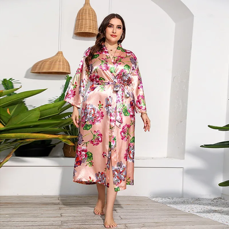 Plus Size Floral Printed Kimono Bathrobe Gown Long Robe New Luxury Silky Satin Female Sleepwear Nightwear Loose Home Dress
Plus Size Floral Printed Kimono Bathrobe Gown Long Robe New Luxury Silky Satin Female Sleepwear Nightwear Loose Home Dress