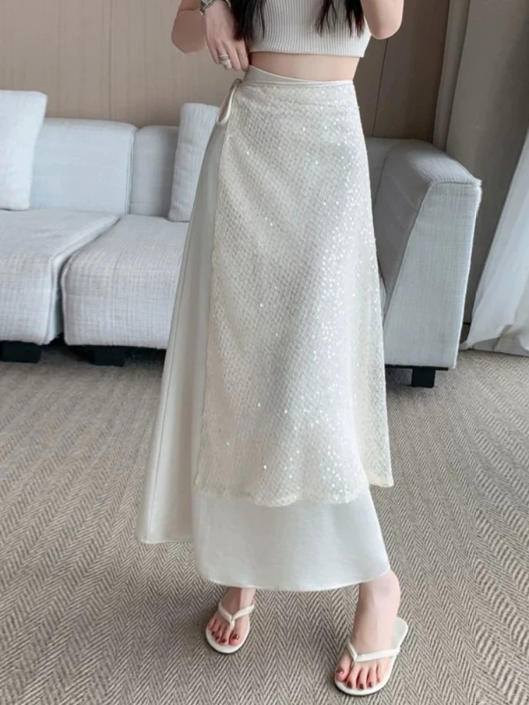 Skirt Black Acetate Satin Summer Lightweight Stylish Sequin Patchwork Mock Two Piece A Line Draping Ultra Chic Long Dress
Skirt Black Acetate Satin Summer Lightweight Stylish Sequin Patchwork Mock Two Piece A Line Draping Ultra Chic Long Dress