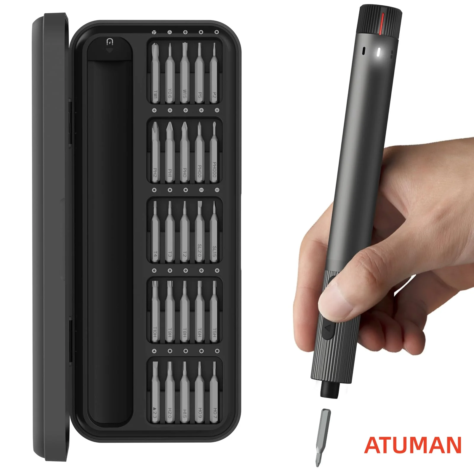 ATuMan Electric Screwdriver Set 25 in 1 Magnetic Storage Precision Repair Tool Set for Phone Camera Laptop Watch
ATuMan Electric Screwdriver Set 25 in 1 Magnetic Storage Precision Repair Tool Set for Phone Camera Laptop Watch