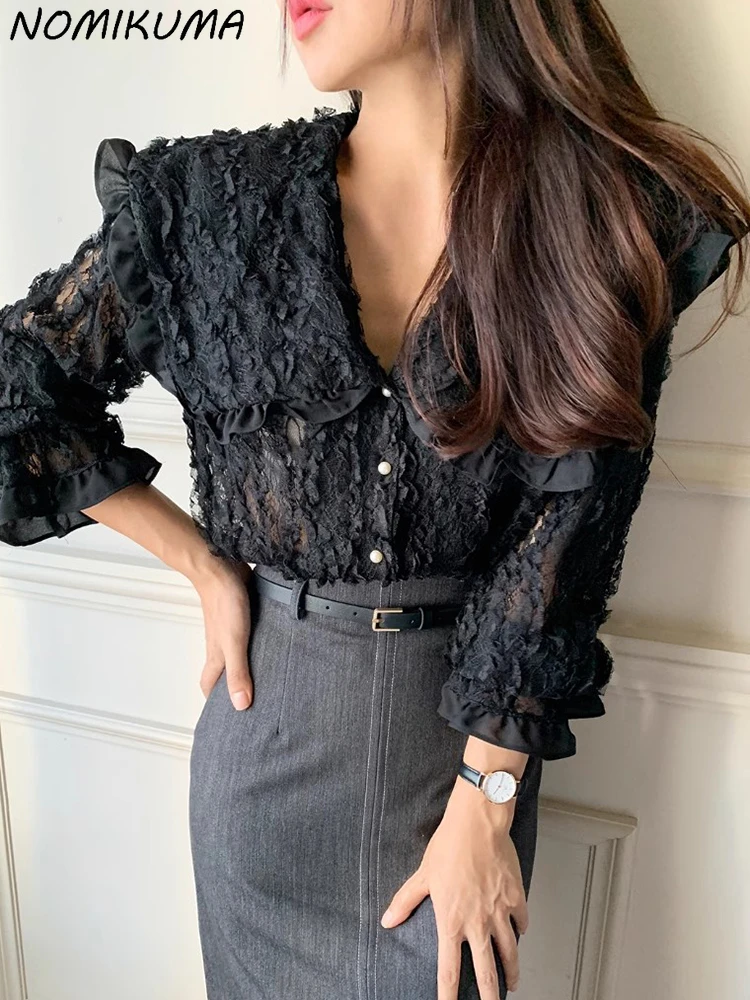 KUSAHIKI Korean Chic Spring French Turn-down Collar Casual Transparent Lace Hook Flower Versatile Long Sleeve Shirt
KUSAHIKI Korean Chic Spring French Turn-down Collar Casual Transparent Lace Hook Flower Versatile Long Sleeve Shirt