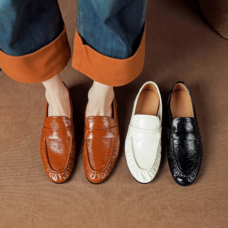 Women Daily Flats Genuine Leather Cowhide Pleated Flat Shoes Girls Round Toe Soft Beige Loafers Slip On Spring Casual Loafers
Women Daily Flats Genuine Leather Cowhide Pleated Flat Shoes Girls Round Toe Soft Beige Loafers Slip On Spring Casual Loafers