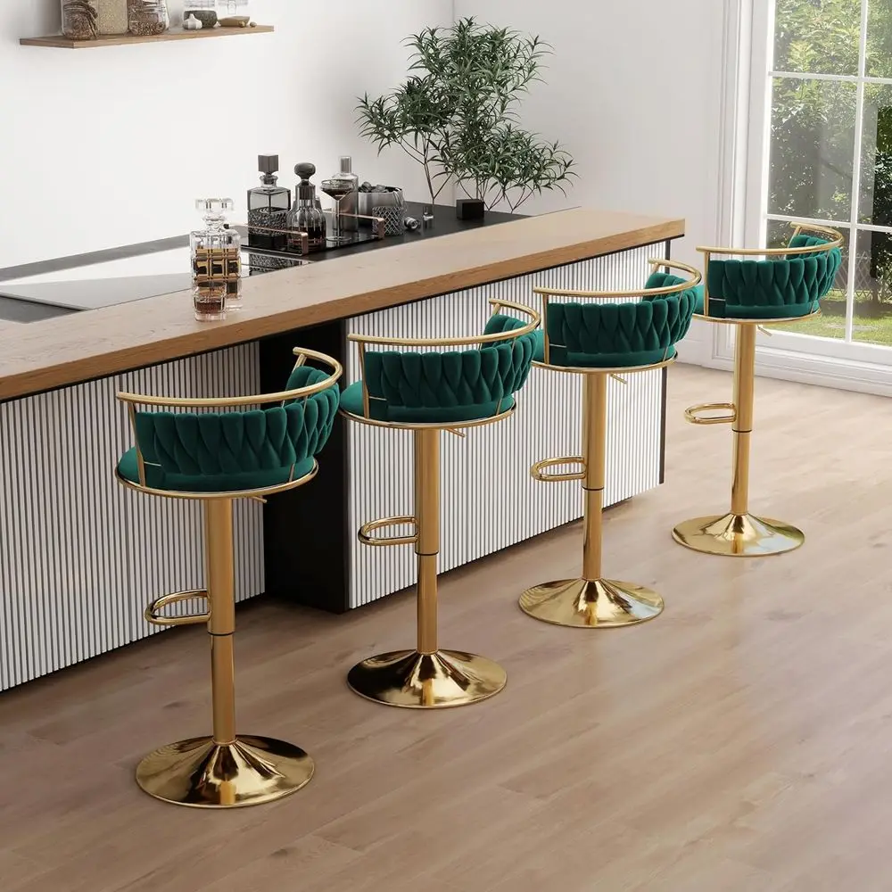 4-Piece Velvet Swivel Bar Stools Set, Adjustable Counter Height Chairs with Woven Back and Footrest, Comfortable for Kitchen Isl
4-Piece Velvet Swivel Bar Stools Set, Adjustable Counter Height Chairs with Woven Back and Footrest, Comfortable for Kitchen Isl