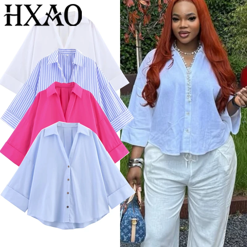 HXAO Women's Shirt New Cropped White Shirt Woman Summer Button Up Striped Shirts Stylish Women Blouse Casual Loose Fit Shirt
HXAO Women's Shirt New Cropped White Shirt Woman Summer Button Up Striped Shirts Stylish Women Blouse Casual Loose Fit Shirt