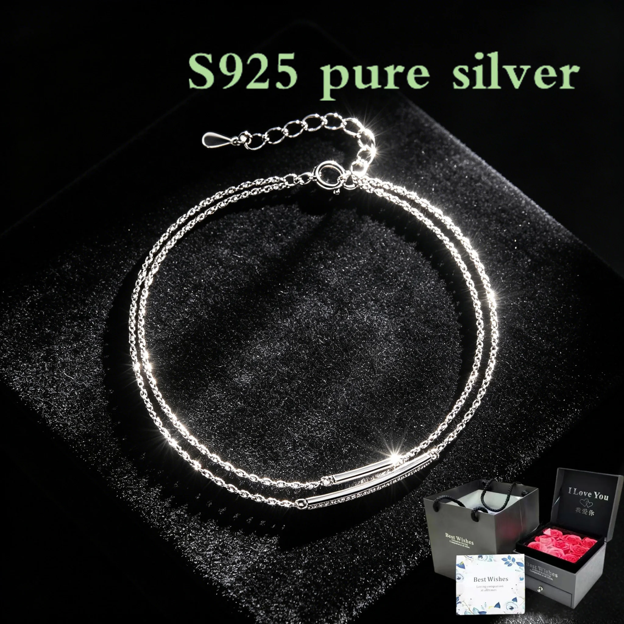 S925 silver double-layered stacked diamond hand chain, high-end elegant jewelry accessory
S925 silver double-layered stacked diamond hand chain, high-end elegant jewelry accessory