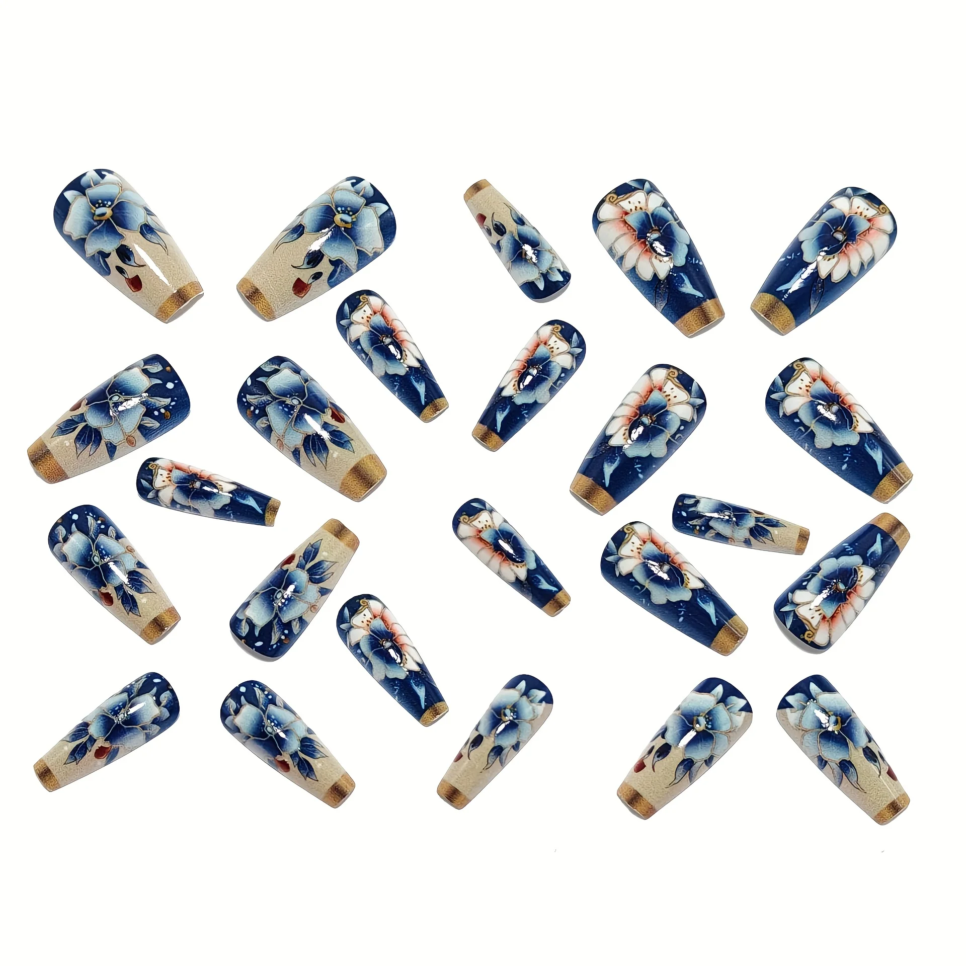 Luxury Blue Floral Press On Nails, Long Coffin Nude-Blue Ombre Fake Nails with Gold Trim, Reusable Elegant False Nails for Bridal & Events
Luxury Blue Floral Press On Nails, Long Coffin Nude-Blue Ombre Fake Nails with Gold Trim, Reusable Elegant False Nails for Bridal & Events