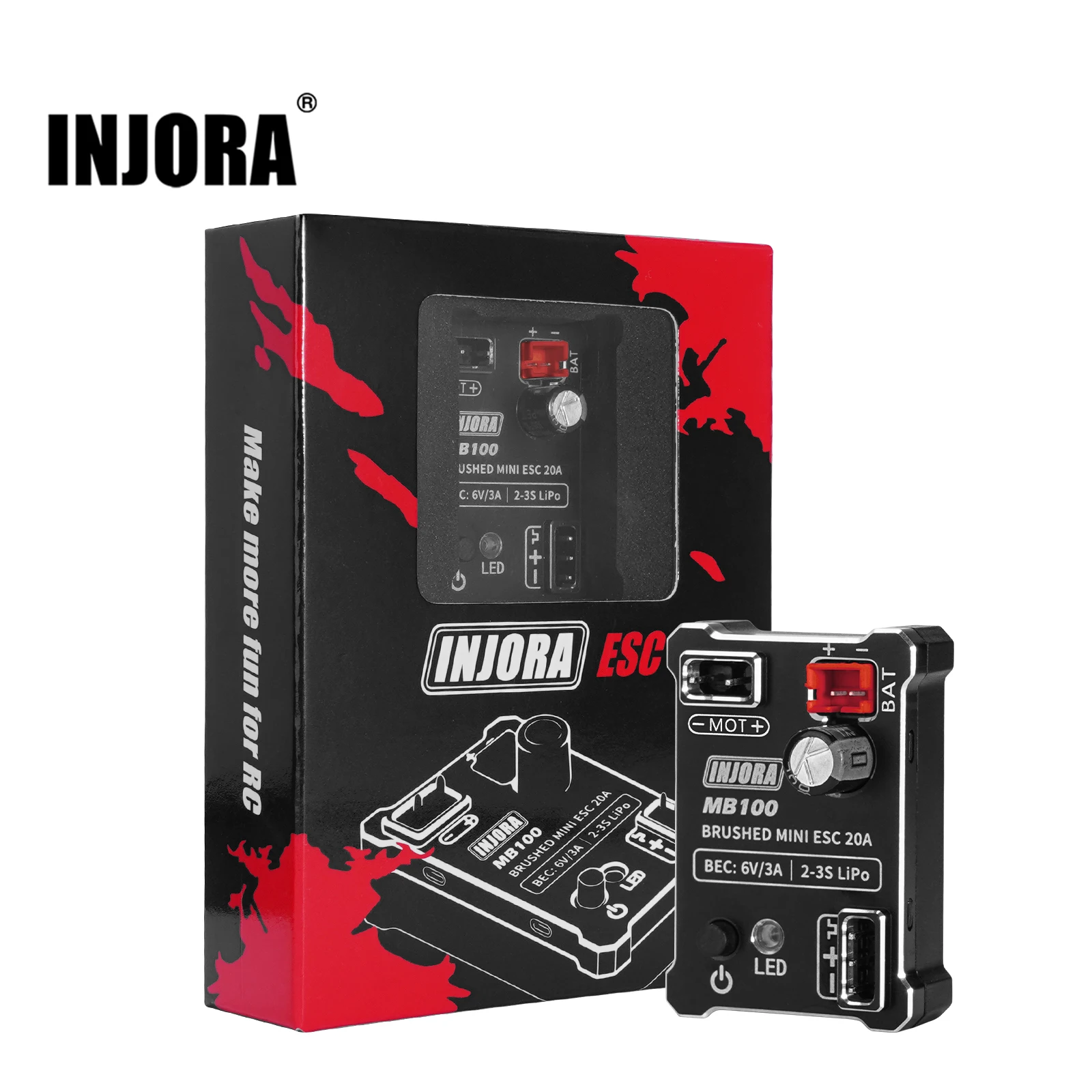 INJORA MB100-R80 Brushed Mini ESC 20A for 1/24 1/18 RC Crawler SCX24 AX24 TRX4M FCX24 FCX18
INJORA MB100-R80 Brushed Mini ESC 20A for 1/24 1/18 RC Crawler SCX24 AX24 TRX4M FCX24 FCX18