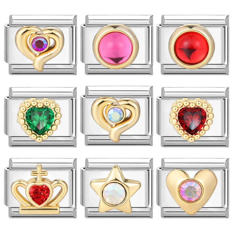 Shiny Colorful Zircon Heart Round Star Crown Beads Fit 9mm Italian Charm Links Bracelet Stainless Steel DIY Making Gifts
Shiny Colorful Zircon Heart Round Star Crown Beads Fit 9mm Italian Charm Links Bracelet Stainless Steel DIY Making Gifts