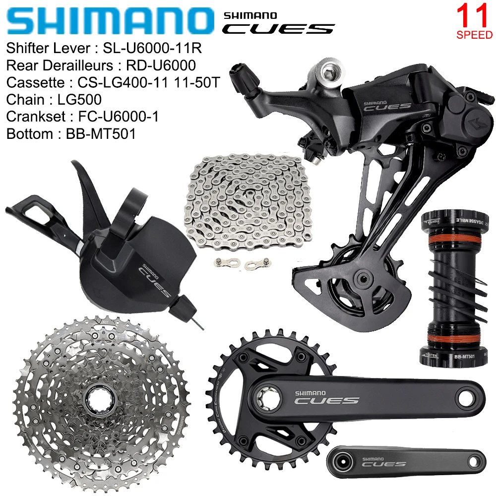 SHIMANO CUES 1X11 Speed Derailleur Kit for MTB Bike U6000 U6020 Rear Derailleurs LG500 LG400 MT501 Bottom FC-U6000 Crankset
SHIMANO CUES 1X11 Speed Derailleur Kit for MTB Bike U6000 U6020 Rear Derailleurs LG500 LG400 MT501 Bottom FC-U6000 Crankset