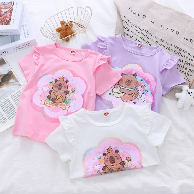 Capybara Flip Sequins T-shirt For Girls 2025 Summer Baby Kids Cute Cartoon Short sleeve T Shirt Tops New Children's Clothing Tee
Capybara Flip Sequins T-shirt For Girls 2025 Summer Baby Kids Cute Cartoon Short sleeve T Shirt Tops New Children's Clothing Tee