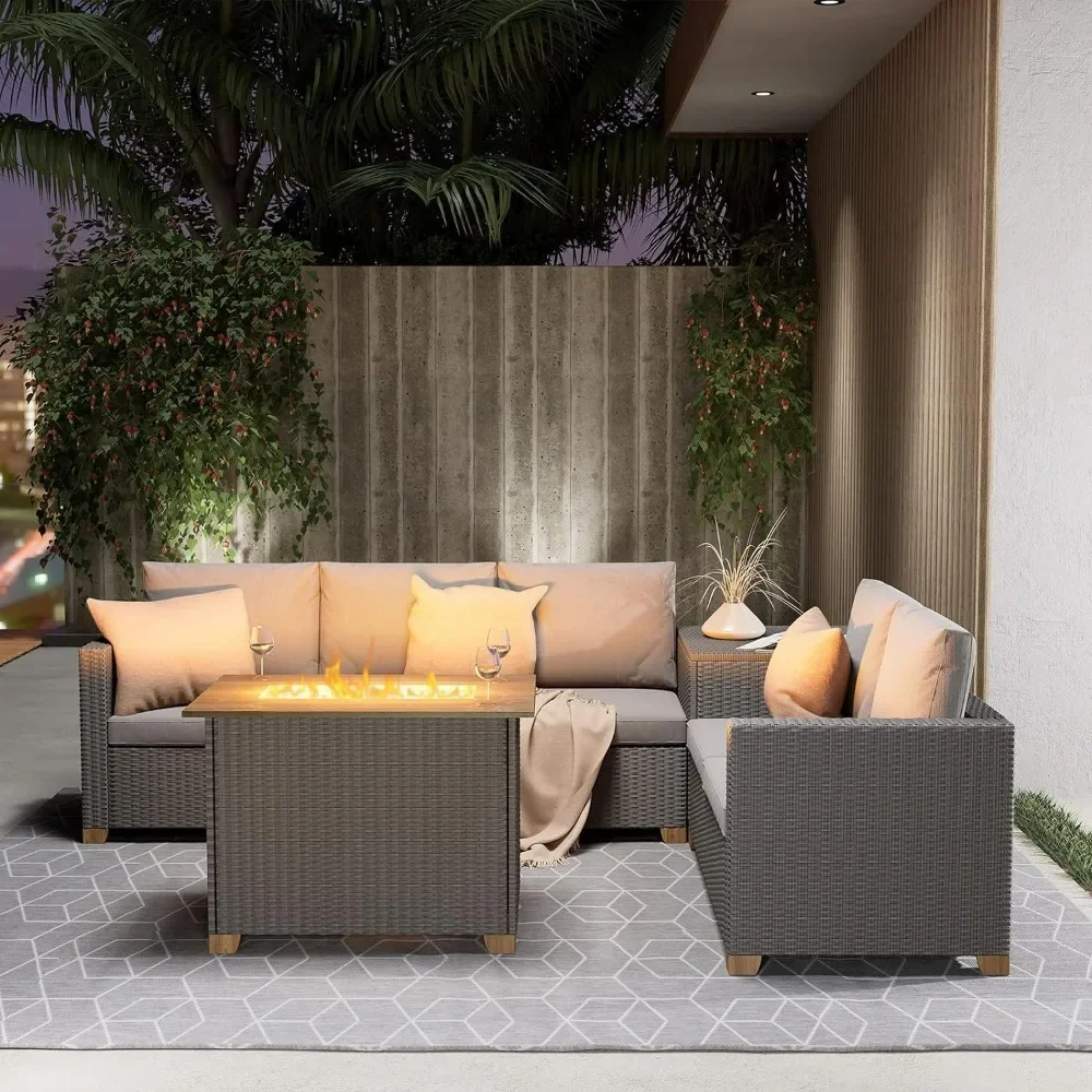 5-Piece Outdoor Sectional Sofa Sets, All-Weather Wicker Patio Furniture Sets with Fire Pit Table and Outdoor Storage Box
5-Piece Outdoor Sectional Sofa Sets, All-Weather Wicker Patio Furniture Sets with Fire Pit Table and Outdoor Storage Box