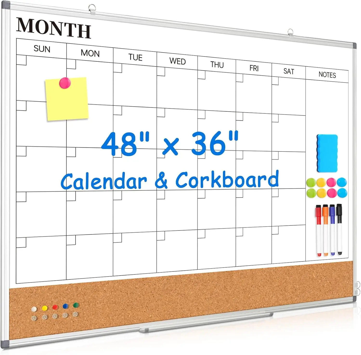 Large Monthly Dry Erase Calendar Whiteboard for Wall, 48x36 Double-Sided with Cork Board Combo, Aluminum Framed for Office
Large Monthly Dry Erase Calendar Whiteboard for Wall, 48x36 Double-Sided with Cork Board Combo, Aluminum Framed for Office