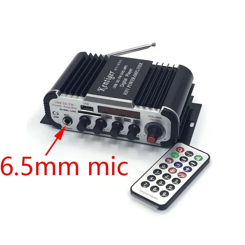 HY-600 поддержка 6,5 мм микрофон мини Караоке усилитель аудио DC 12V USB SD MP3 плеер DAC FM радио усилитель мощности
HY-600 поддержка 6,5 мм микрофон мини Караоке усилитель аудио DC 12V USB SD MP3 плеер DAC FM радио усилитель мощности