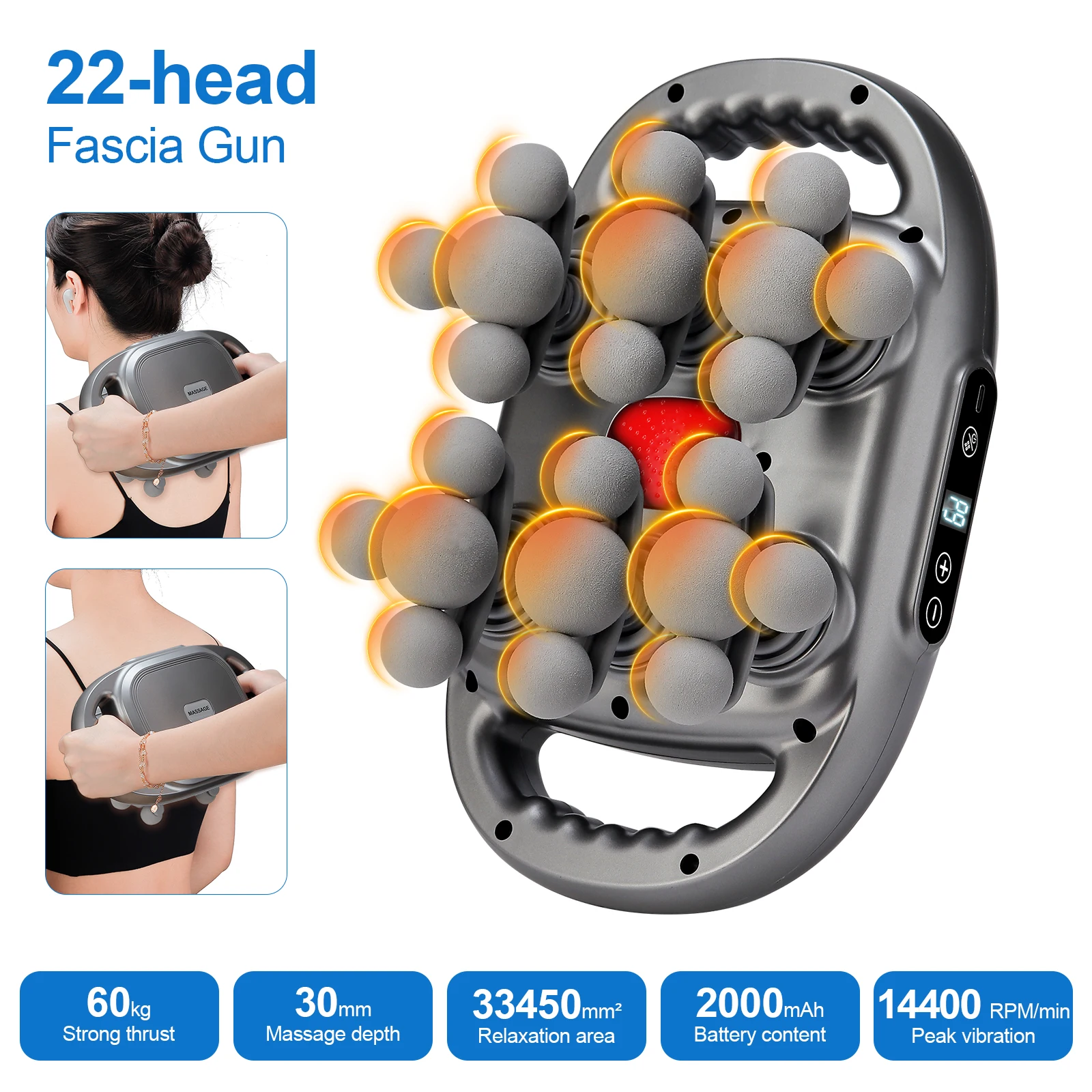 22-Head Electric Fascia Gun 9 Gear Intensity High Frequency Vibration Back Body Waist Massage Machine Shoulder Legs Massager
22-Head Electric Fascia Gun 9 Gear Intensity High Frequency Vibration Back Body Waist Massage Machine Shoulder Legs Massager