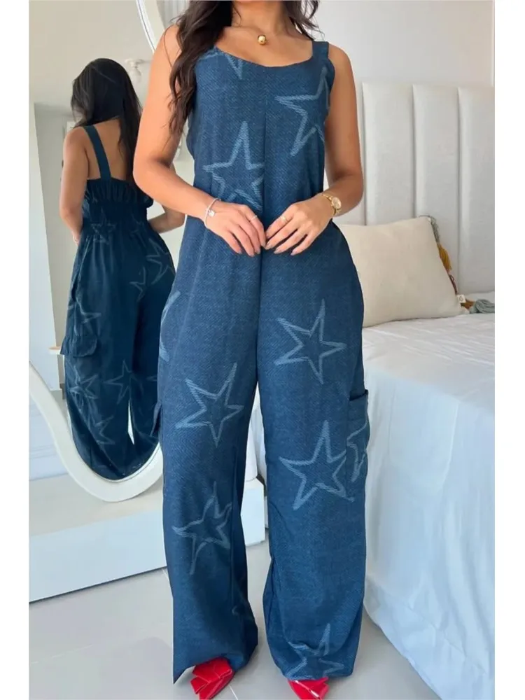 Women New Casual Printed Jumpsuits Fashion Elastic Waist Sleeveless O-neck Pocket Wide Leg Jumpsuits Elegant Commuting Jumpsuits
Women New Casual Printed Jumpsuits Fashion Elastic Waist Sleeveless O-neck Pocket Wide Leg Jumpsuits Elegant Commuting Jumpsuits