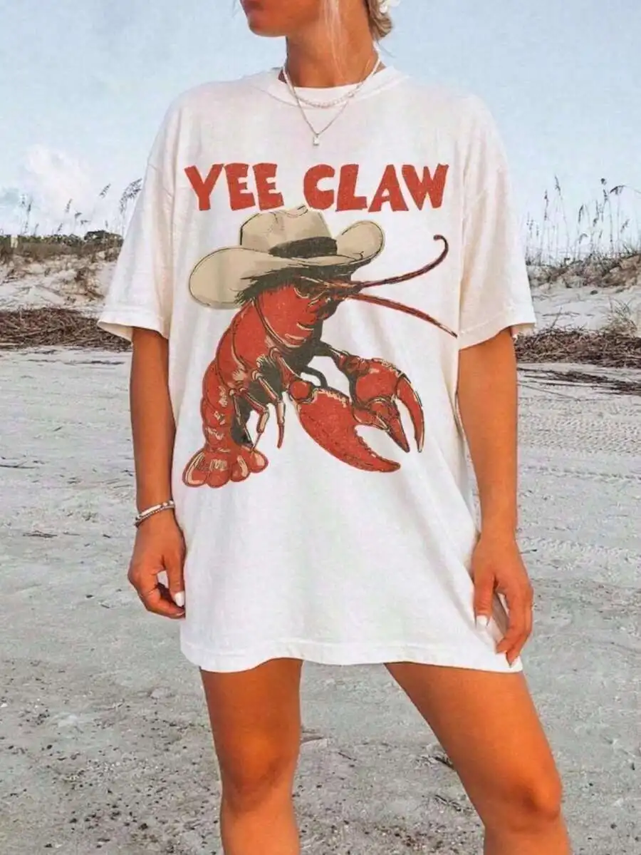Yee Claw Lobster Cowboy Graphic Tee Oversized Cotton T-Shirt Women Summer Beach Top
Yee Claw Lobster Cowboy Graphic Tee Oversized Cotton T-Shirt Women Summer Beach Top