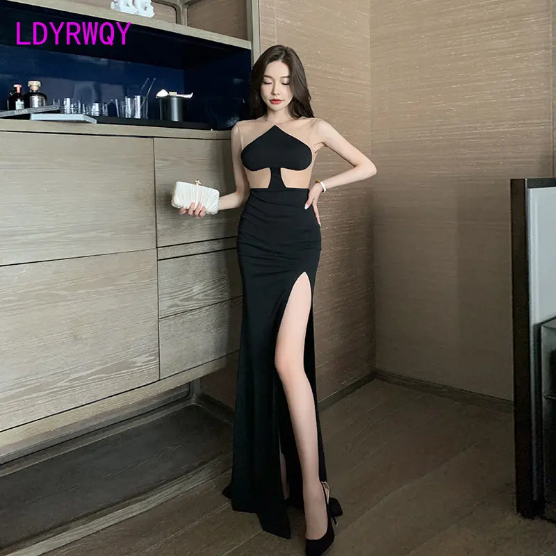 Sexy mesh splicing perspective strapless dress high slit open Fanny skirt night club
Sexy mesh splicing perspective strapless dress high slit open Fanny skirt night club