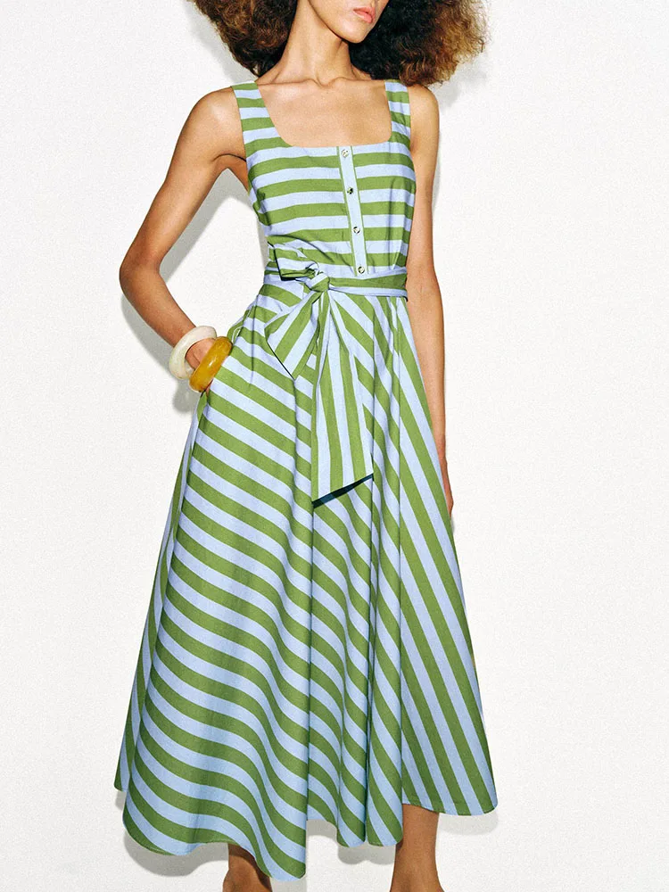 Summer New Women's Midi Dress with Belted Striped Wide Shoulder Strap ZA2026 Fashionable Elegant Lady's Clothing
Summer New Women's Midi Dress with Belted Striped Wide Shoulder Strap ZA2026 Fashionable Elegant Lady's Clothing
